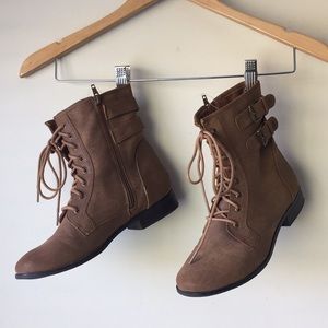 Style & Co Brown Combat Boots w Buckle and Zip